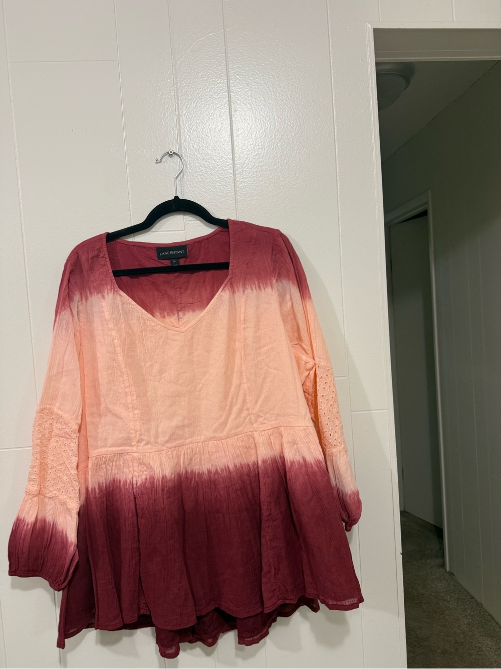 Dip-Dye Peasant Blouse in Peach and Burgundy